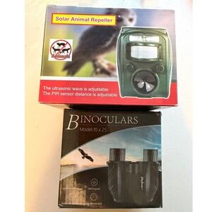 SkyGenius 10x25 Binoculars & Solar Ultrasonic Animal Repeller Outdoor Bundle